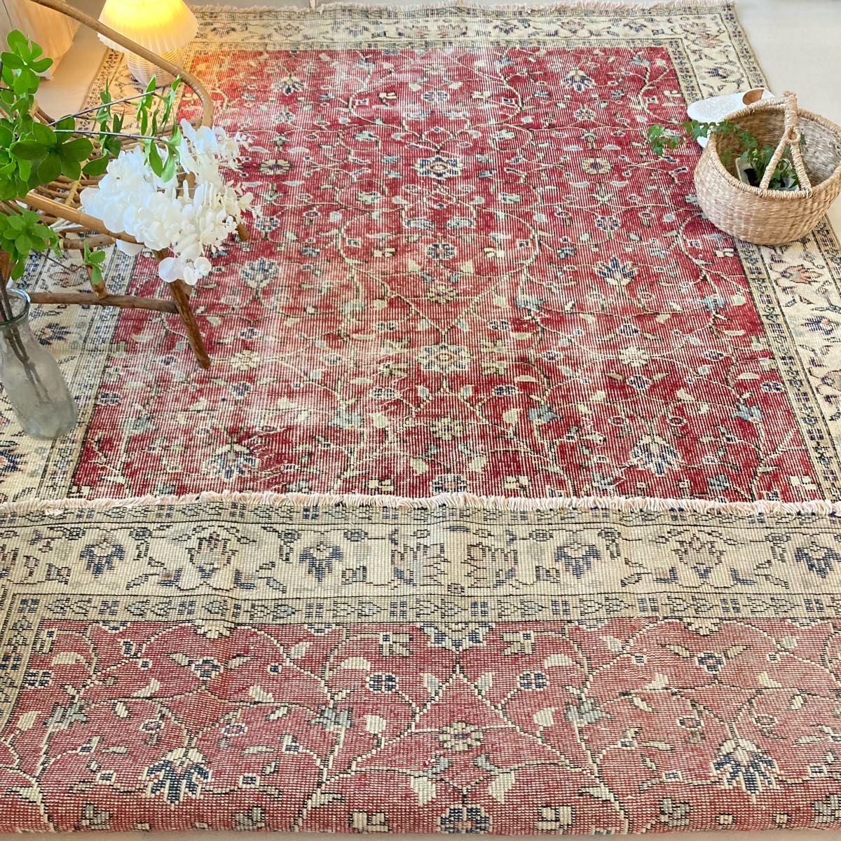 超大判 レッド シャビー 囲みミルキー 草花デザイン トルコ