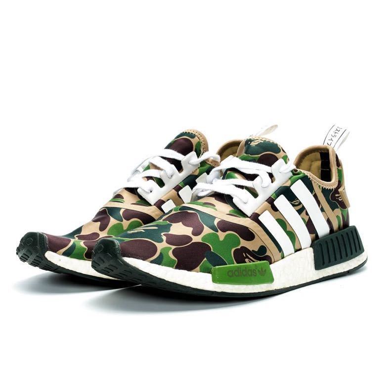 adidas NMD R1 BAPE Olive Camo 28.5cm アディダス エイプ ベイプ オリーブ カモ 迷彩 US10.5 A BATHING APE_画像1