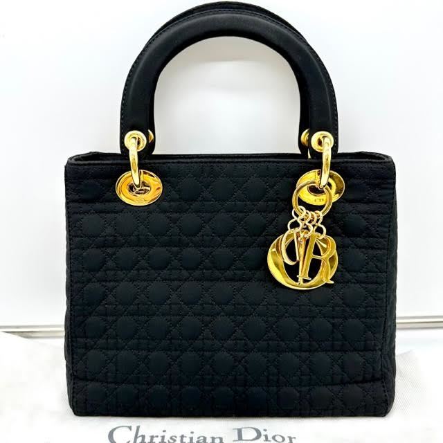 仙13　Christian Dior クリスチャンディオール カナージュ レディディオール キャンバス ブラック ハンドバッグ ゴールド金具