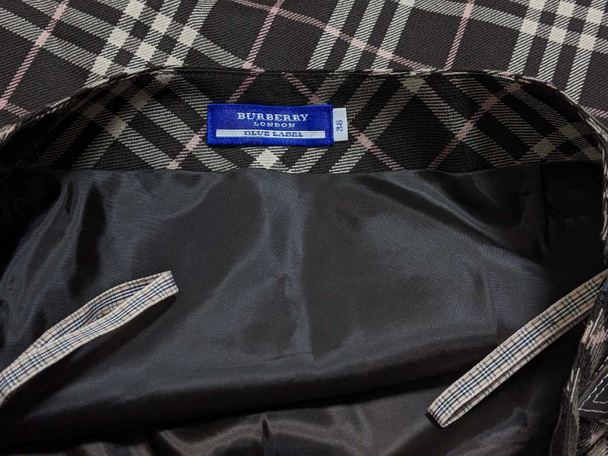 バーバリーブルーレーベル ノバチェック スカート 38 M BURBERRY BLUE LABEL ウール100%プリーツスカート 膝丈 レディース 検索ワンピース