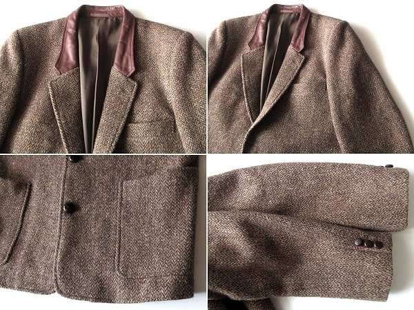  редкий первый период teka Homme 80s Vintage COMME des GARCONS HOMME Comme des Garcons Homme кожа воротник шерсть твид 2B tailored jacket S чай 