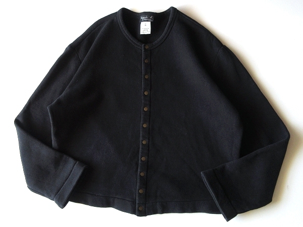 希少 90sビンテージ agnes b. homme アニエスベーオム 多連スナップボタン スウェット カーディガン プレッション 2 黒 ブラック