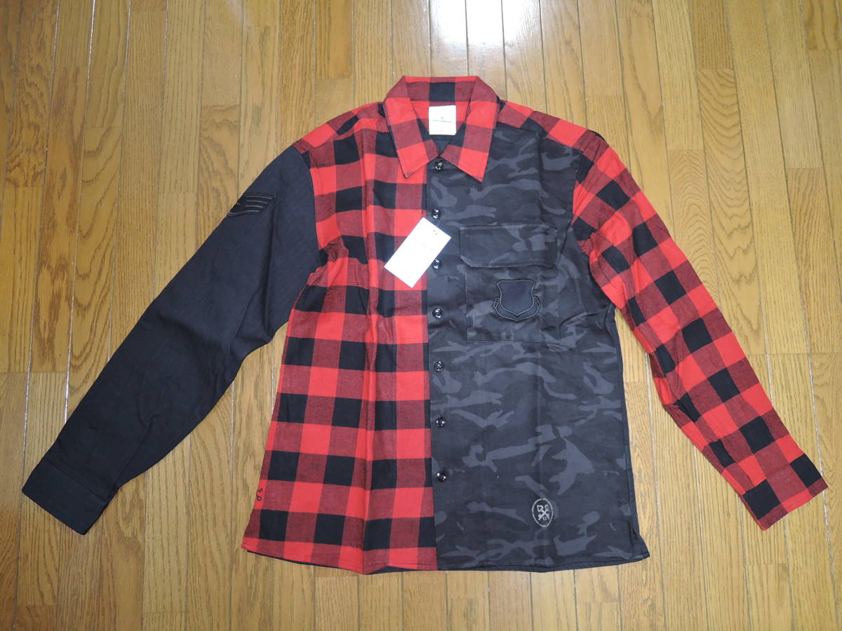 新品 uniform experiment チェック 迷彩柄 ミリタリーシャツ 2 赤黒 FABRIC MIX MILITARY / SOPHNET. 定価29000円