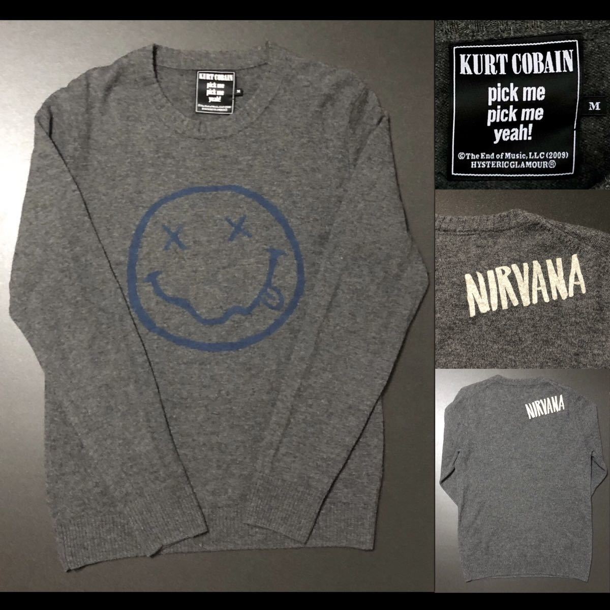 NIRVANA カート・コバーン★HYSTERIC GLAMOUR / カシミア ニット セーター M★ニルヴァーナ KURT COBAIN スマイル ヒステリックグラマー HG_画像1