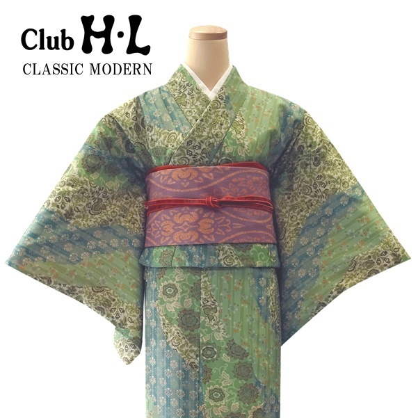 安い割引 【クラシックモダンきもの】【着物単品】H.L 花】 黄緑 袷