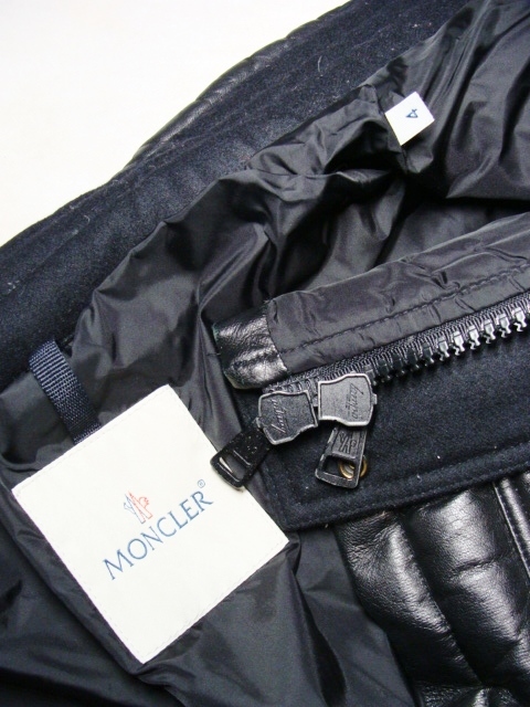 MONCLER モンクレール ◇ BURTON バートン 羊 皮 革 シープ レザー ウール 切替 ダウン ライダース ジャケット ブルゾン_画像5