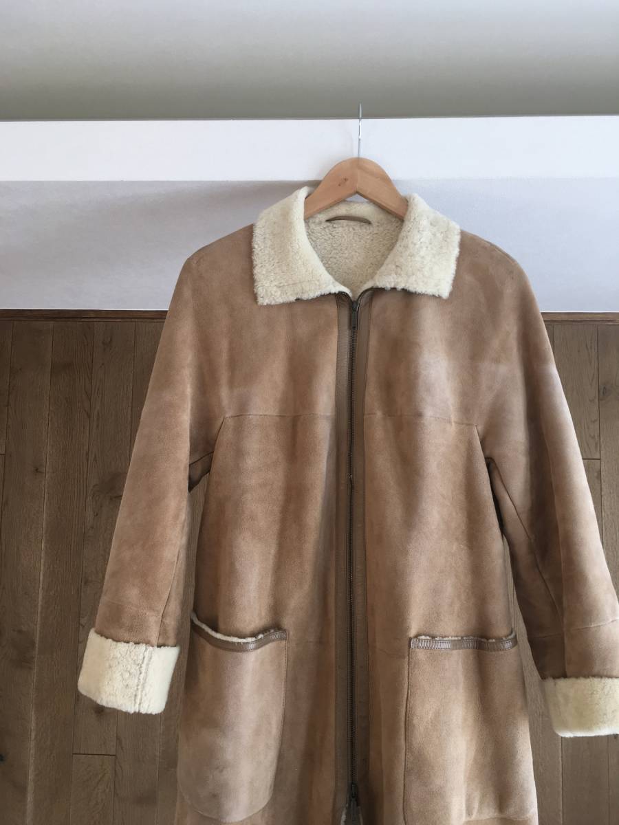 即決 マックスマーラ Max Mara 羊革 ムートン コート40