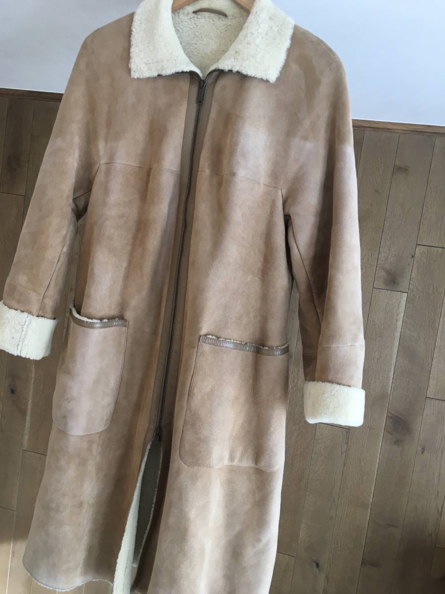 即決 マックスマーラ Max Mara 羊革 ムートン コート40