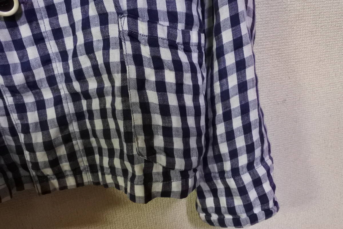 KAPITAL キャピタル リネン シャツ ジャケット size 2 ネイビー×ホワイト チェック柄 日本製_画像8