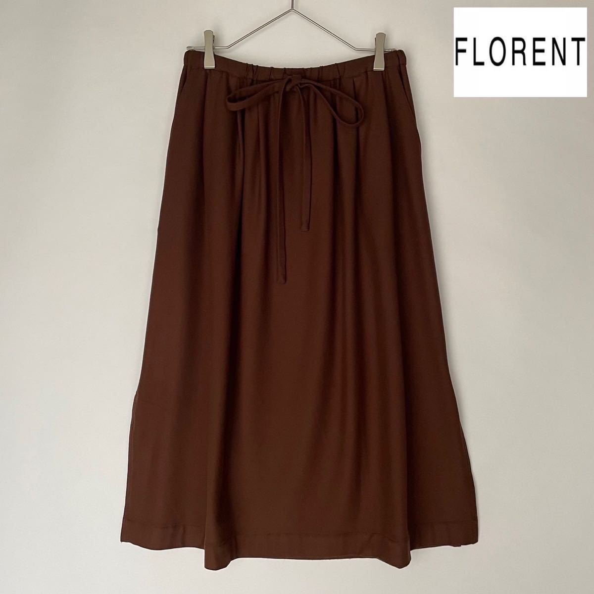 FLORENT フローレント 日本製 ギャザースカート ウエストゴム レーヨン ポリエステル 超美品 希少 ブラウン 茶系 size 36