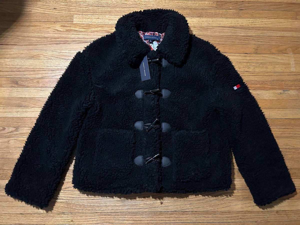 超美品 新品!トミーヒルフィガー♪黒、バックルトリムジャケットUS.M