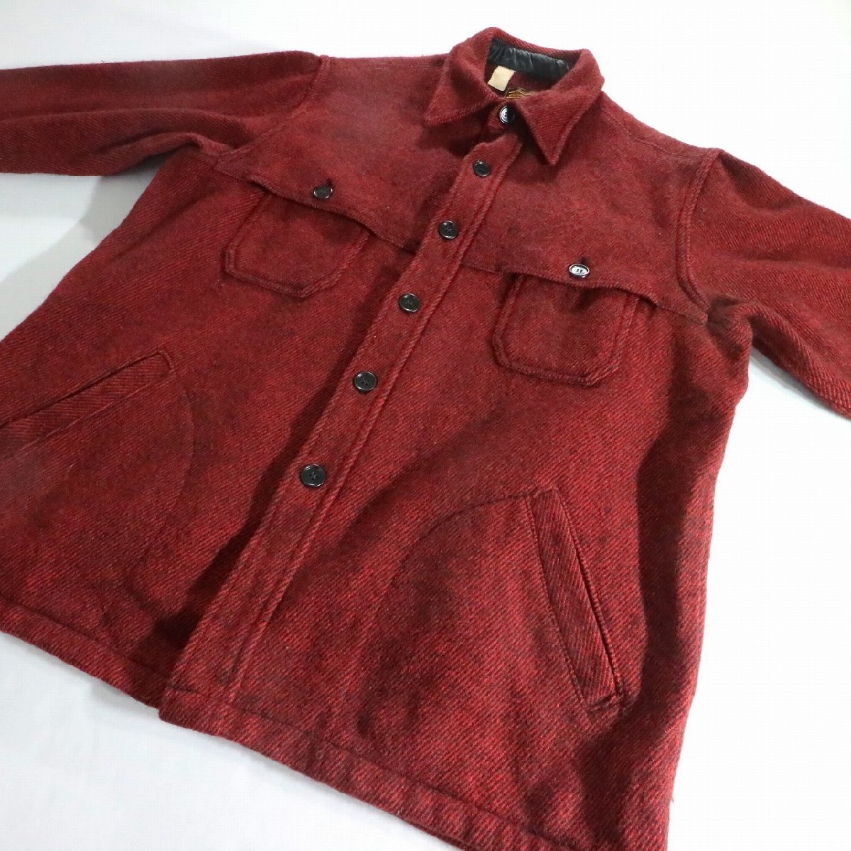 F□80年代 Eddie Bauer エディバウアー ウール シャツ ジャケット アウター レッド 赤色 (Lサイズ相当) 中古 古着 k7347_画像3