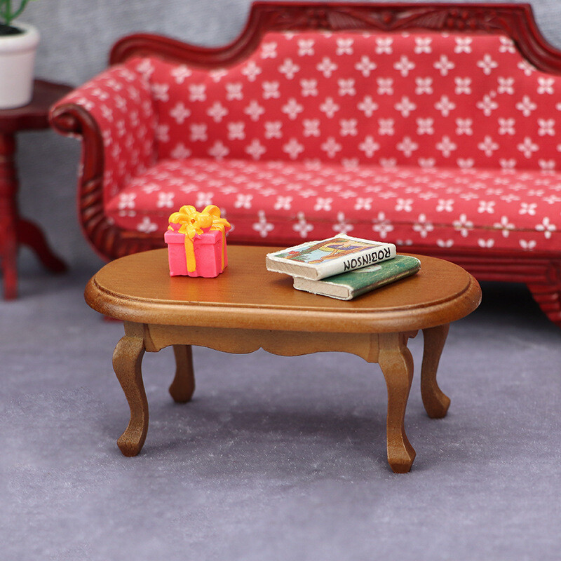 送料無料♪【ミニチュア家具・ドールハウス】楕円形テーブル　ソファテーブル　ブラウン