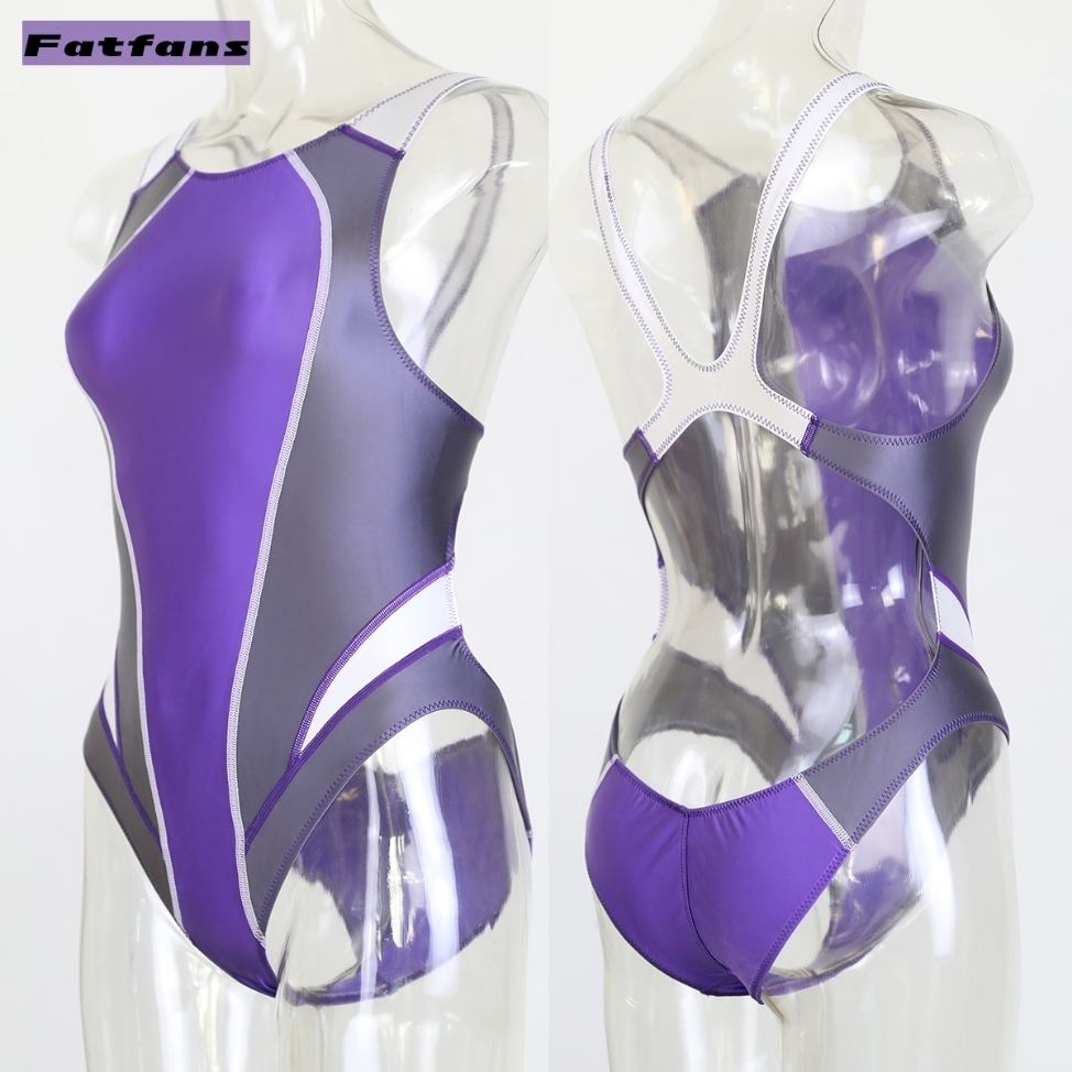 * postage included *JG-7 S size new commodity! purple Fatfans Logo less super lustre cosplay high leg half back Leotard swimsuit race queen 