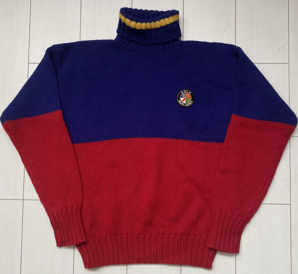 送料無料 美品 80s vintage ビンテージ POLO ラルフローレン COOKIE クッキー タートルネック 2-TONE KNIT ニット セーター 90s RRL SPORT_画像2