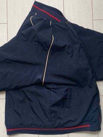 送料無料 90s vintage ビンテージ FILA フィラ nylon ナイロン 中綿 エルボーパッチ ロゴ 刺繍 ジャケット スタジャン NAVY ネイビー 紺 L