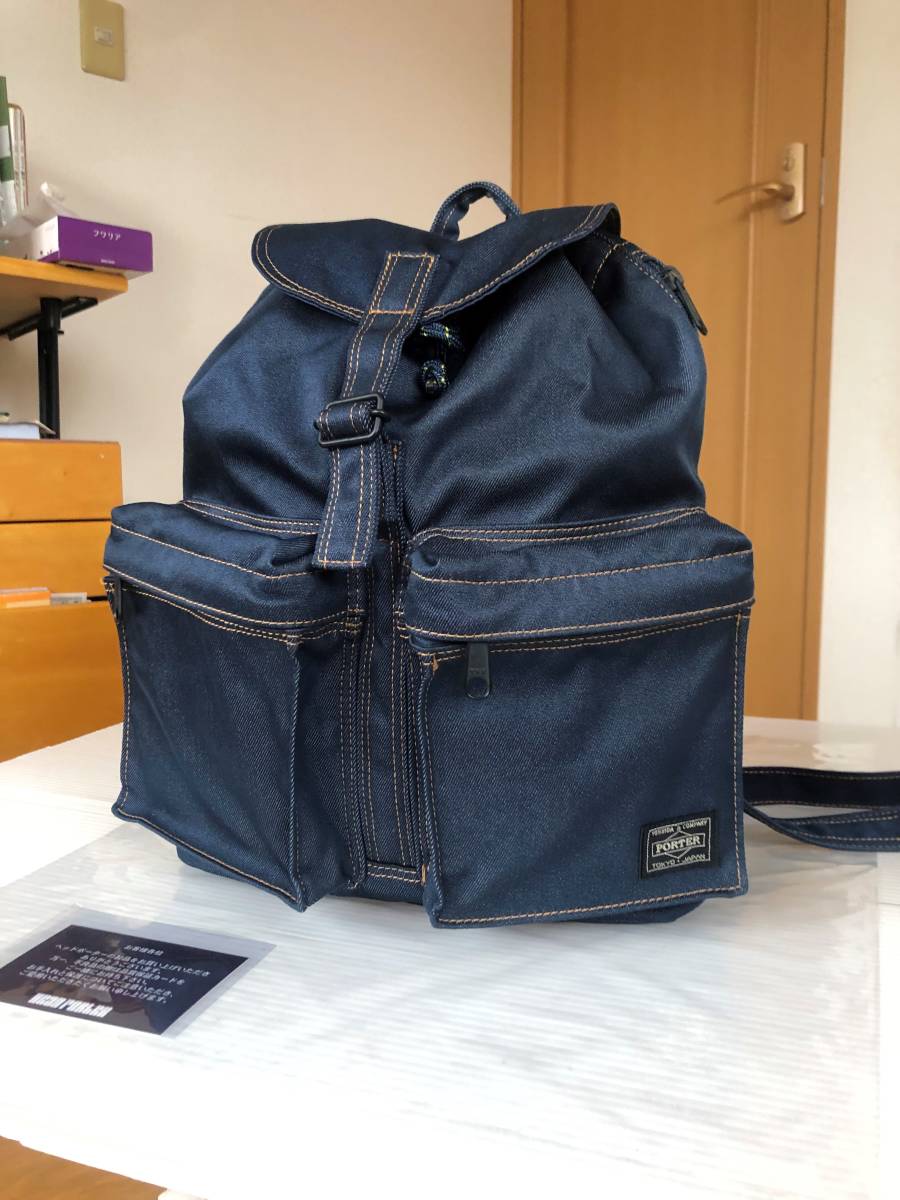  Porter Headporter Denim tongue car rucksack Day Pack indigo jeans travel . pair navy navy blue Fujiwara hirosi almost new goods 