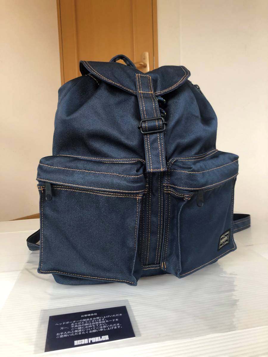  Porter Headporter Denim tongue car rucksack Day Pack indigo jeans travel . pair navy navy blue Fujiwara hirosi almost new goods 