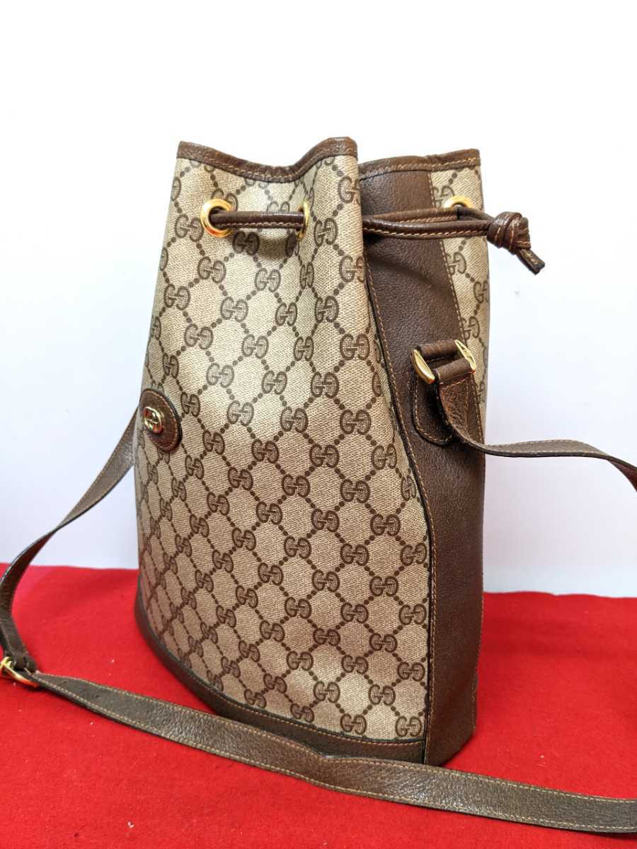 美品 極上!Gucci GG柄 巾着型ビンテージショルダーバッグ オールド