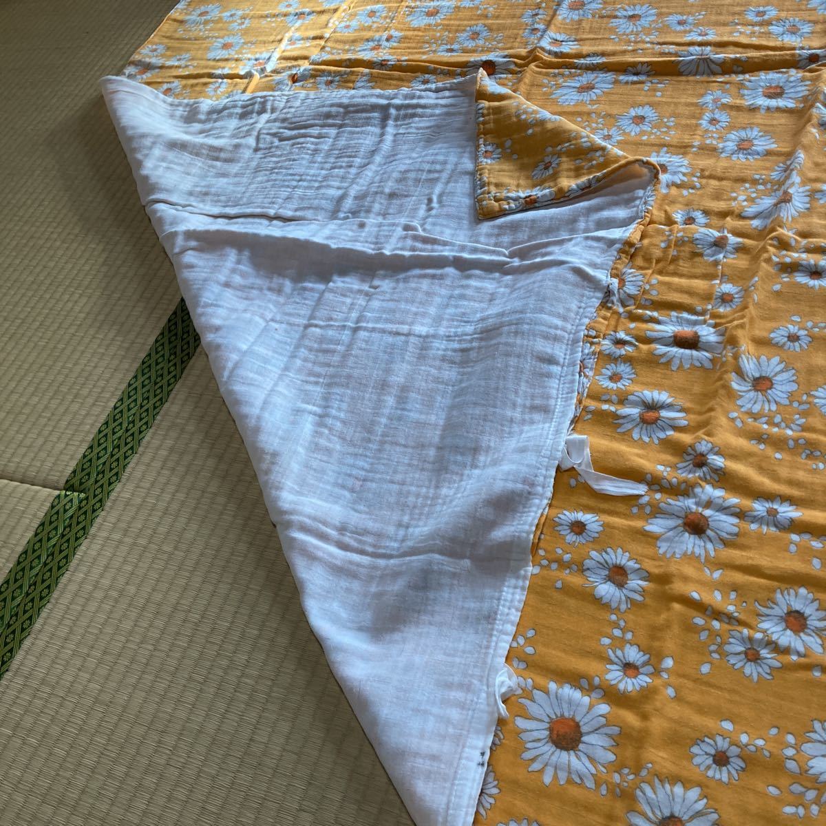 昭和レトロ オレンジ 花柄 布団カバー ガーゼ 暖色系 長期保管品 ビンテージ 寝具の画像3