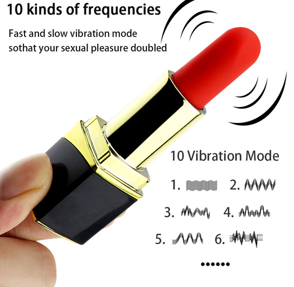 口紅型バイブレーター リップスティックタイプローター 振動パターン10通り 防水仕様 USB充電 カラー選択あり　TK-0160_画像1