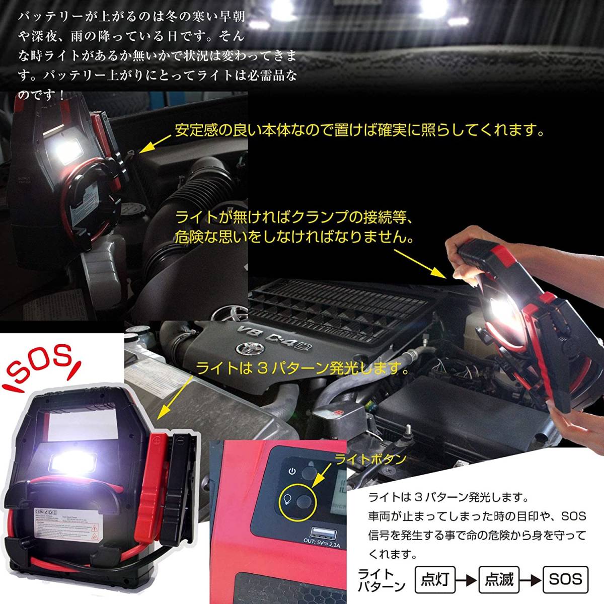 ハチハチハウス マルチファンクション ジャンプスターター ITO-42000 12V 24V 大容量 42000mAh ガソリン/ディーゼル車対応 最大電流 1500A_画像6