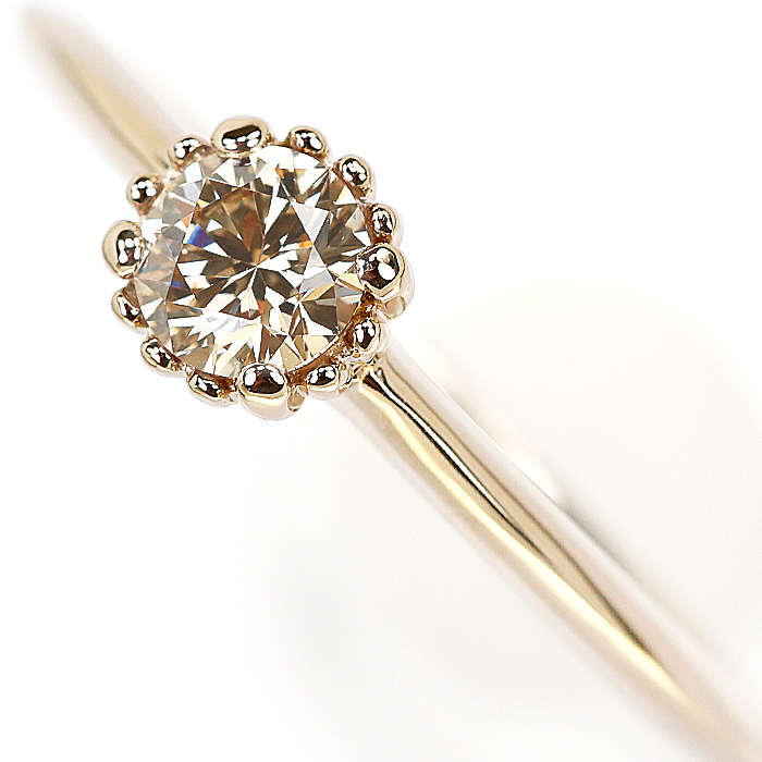 カシケイ ブラウンダイヤモンド リング 0.20ct K18BG ミルセッティング