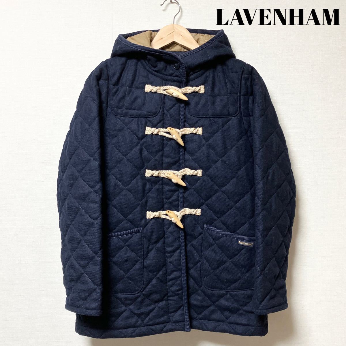 美品 LAVENHAM ラベンハム キルティングウールダッフルコート ネイビー