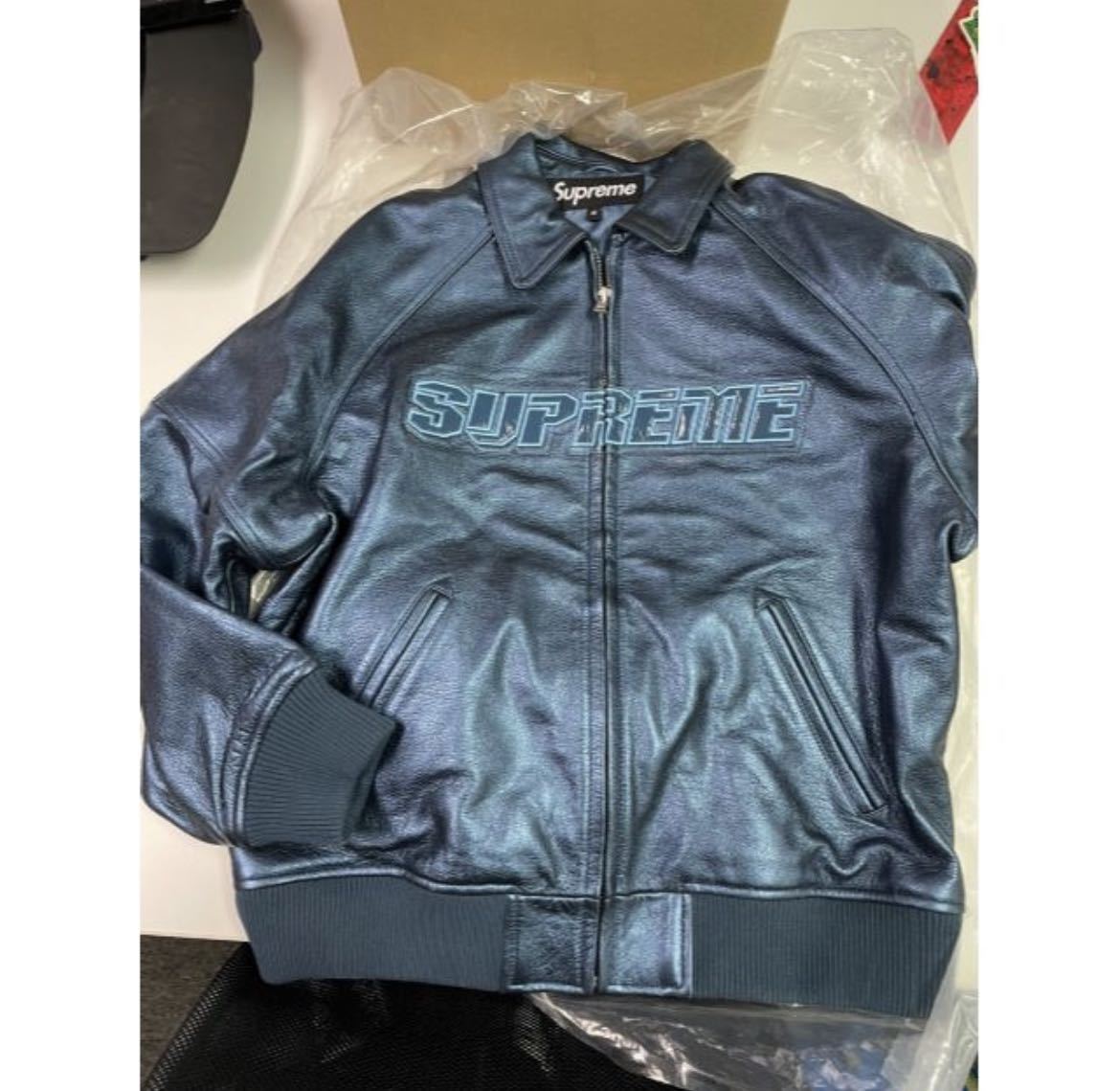 Supreme Supreme Supreme Silver Surfer Leather Varsity Jacket Blue
