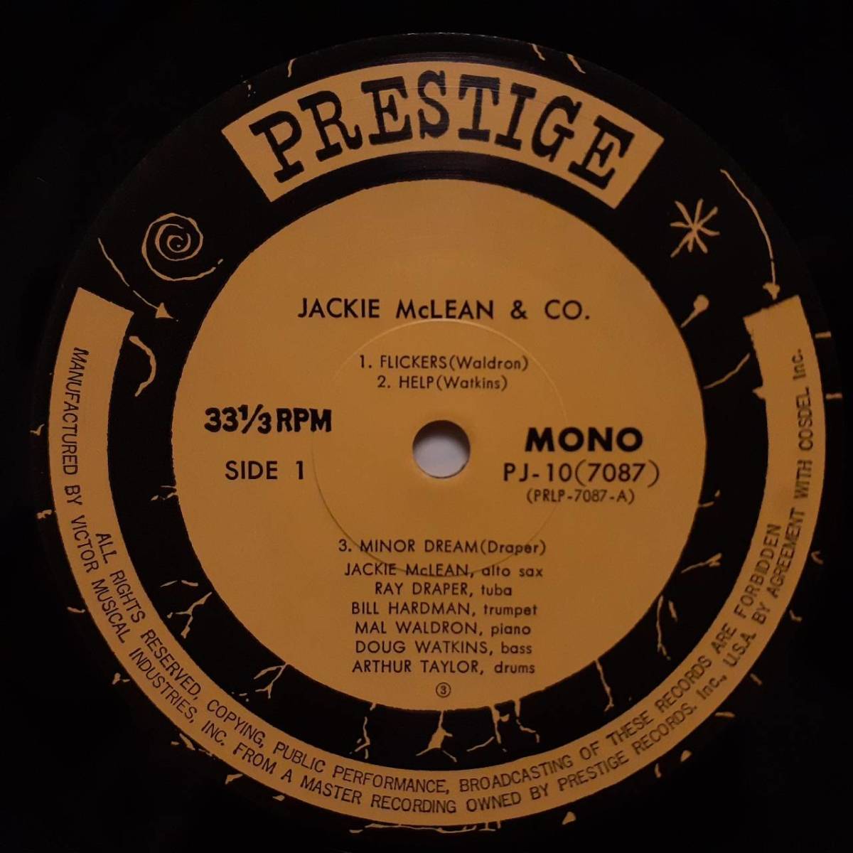 本人直筆サイン入り 日本PRESTIGE盤LP 黄ラベルMONO！Jackie McLean & Co./ Introducing Ray Draper & Tuba 1972年 PJ-7087-10 Mal Waldron_画像3