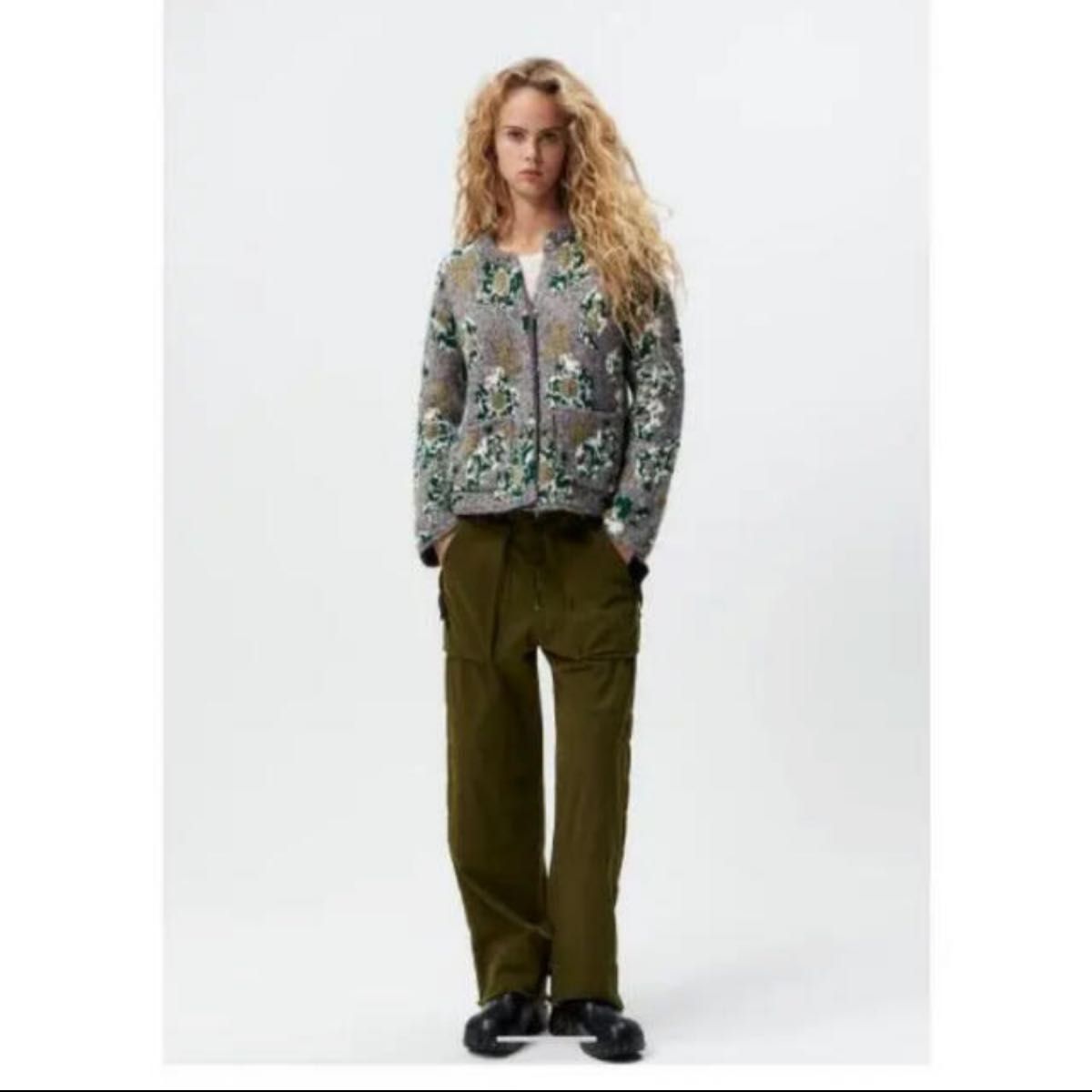 ZARA フラワージャカードニット カーディガン ジャガードニット ZARA フラワージャカードニット カーディガン ジャガードニット
