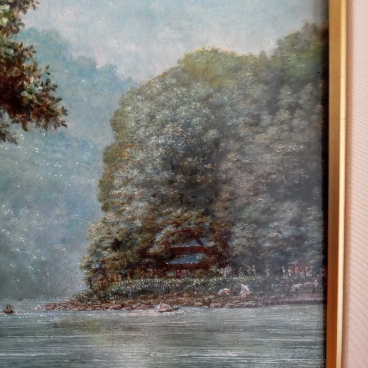 [ water. sound ... while ] Nakamura . confidence F8 number oil painting .[ genuine work ]* frame ending * summer. Kyoto storm mountain *. month .* japanese nature 