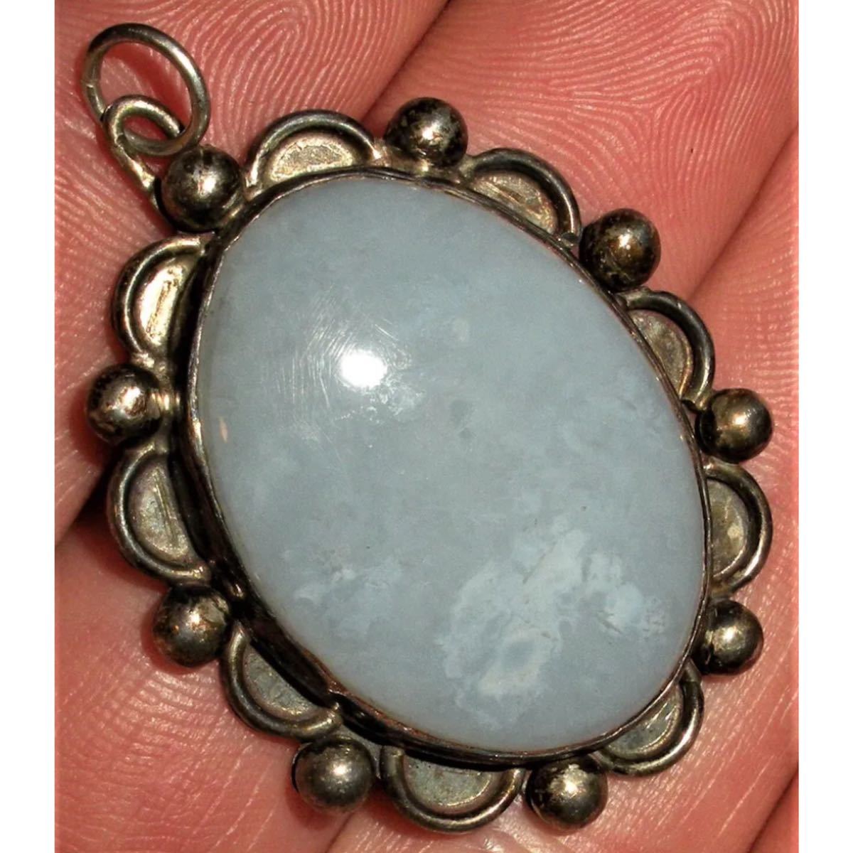 超希少!VTG NAVAJO 1930’s SILVER LARGE WHITE AGATE CHARM PENDANT USA MADE ZUNIナバホビンテージホワイトアゲートシルバーペンダント _画像1