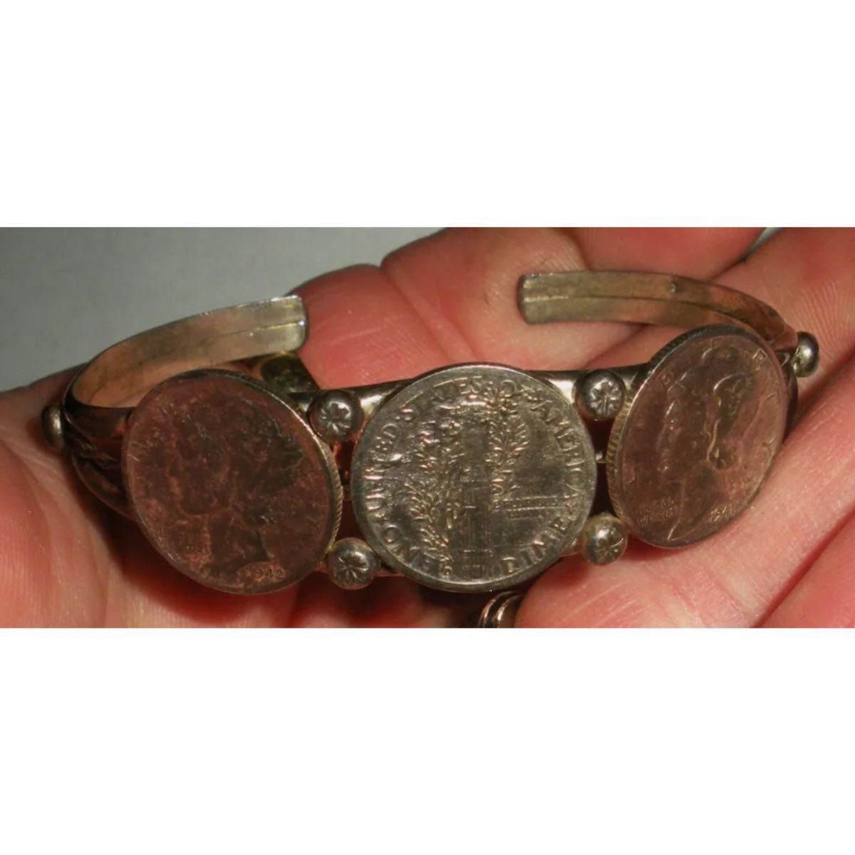 超希少!VTG NAVAJO 1930's STERLING & COIN SILVER DIME CUFF BRACELET