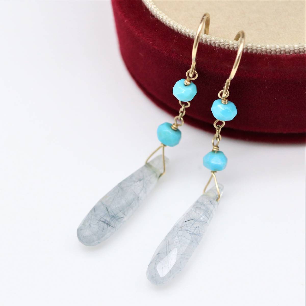 ◇ Agat ◇ Blue Quartz Turquoise K10 Piercing Agete (Tube 8_112)