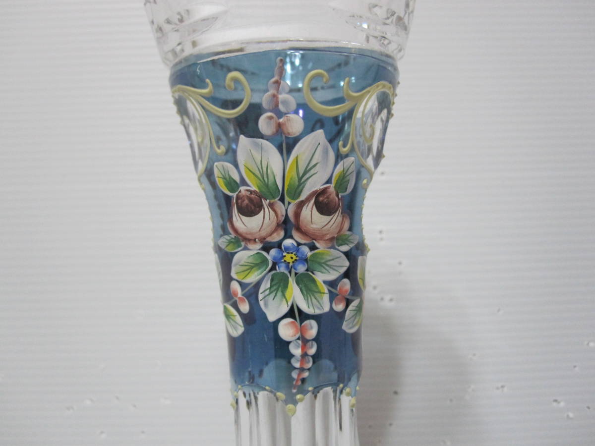 ディズニーコレクション 最高級ガラス花瓶 花器 ボヘミアクリスタルガラス製 きれいな青 フラワーベース ブルーラスターローズ 高さ 20ｃｍ 通販 