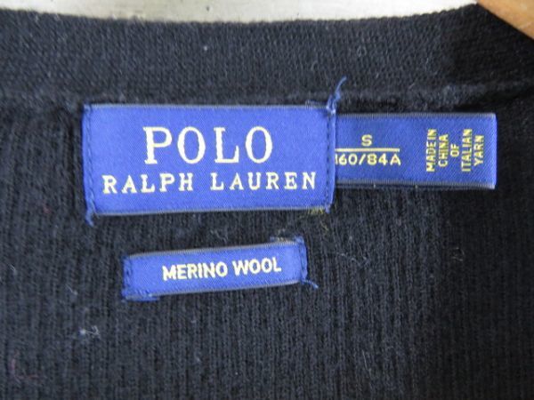 1280c14◆良品◆Ralph Lauren ラルフローレン リブ編み ウールニットカーディガン S/ブラック/黒/セーター/ジャケット/レディース/女性_画像6