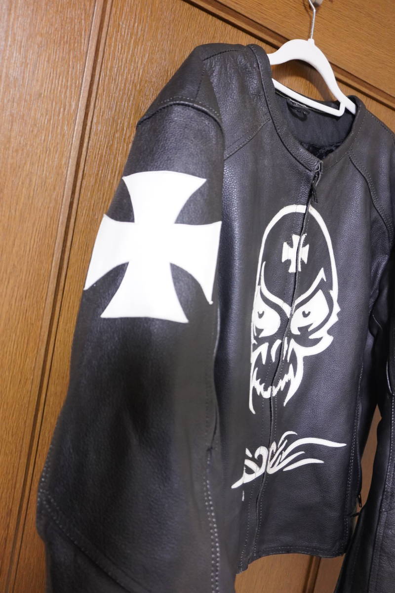 Lサイズ 】 英国 Real Leather シングル ライダース スカル&クロス