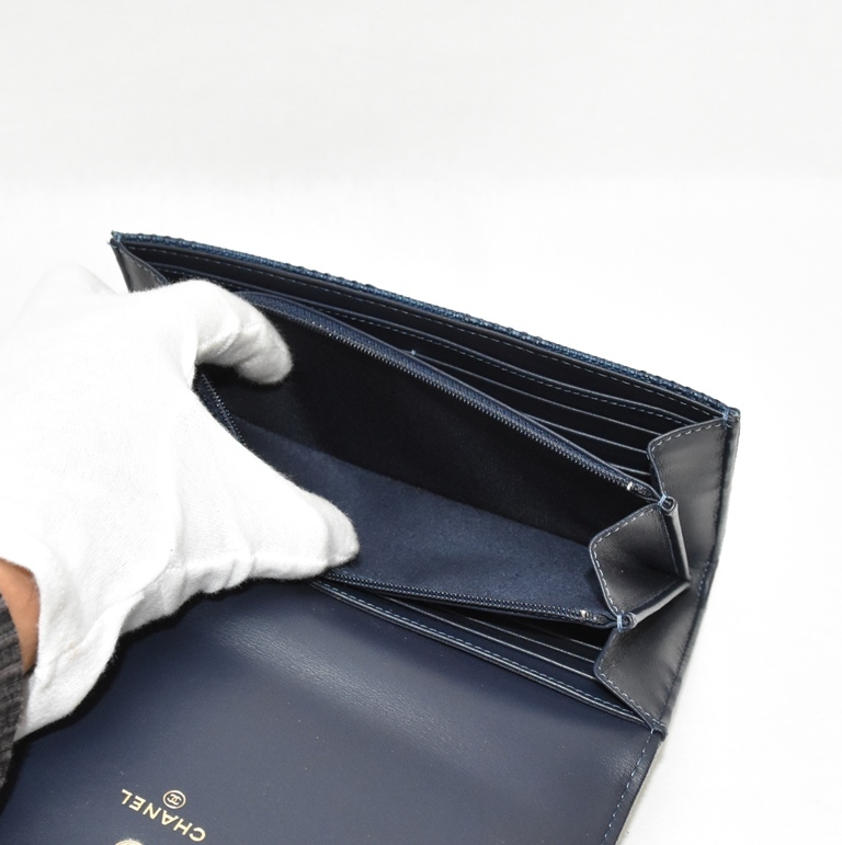 CHANEL シャネル ドーヴィル ロングフラップ財布 A81976 ネイビー
