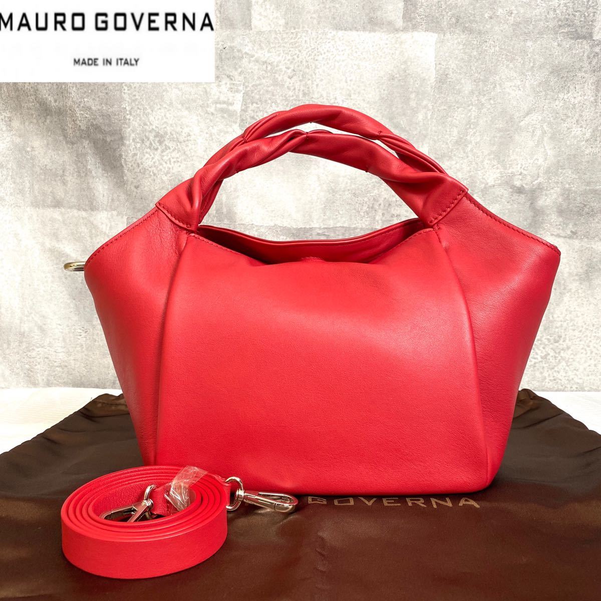 美品 MAURO GOVERNA マウロゴヴェルナ BORSA6612 DOLCECALF LIPSTICK