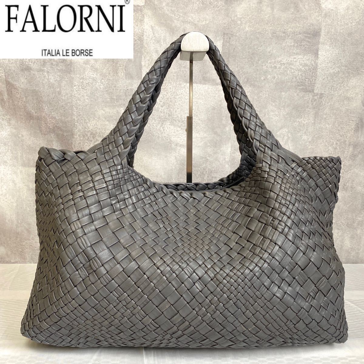 美品 FALORNI ファロルニ イントレチャート レザー グレー メッシュ
