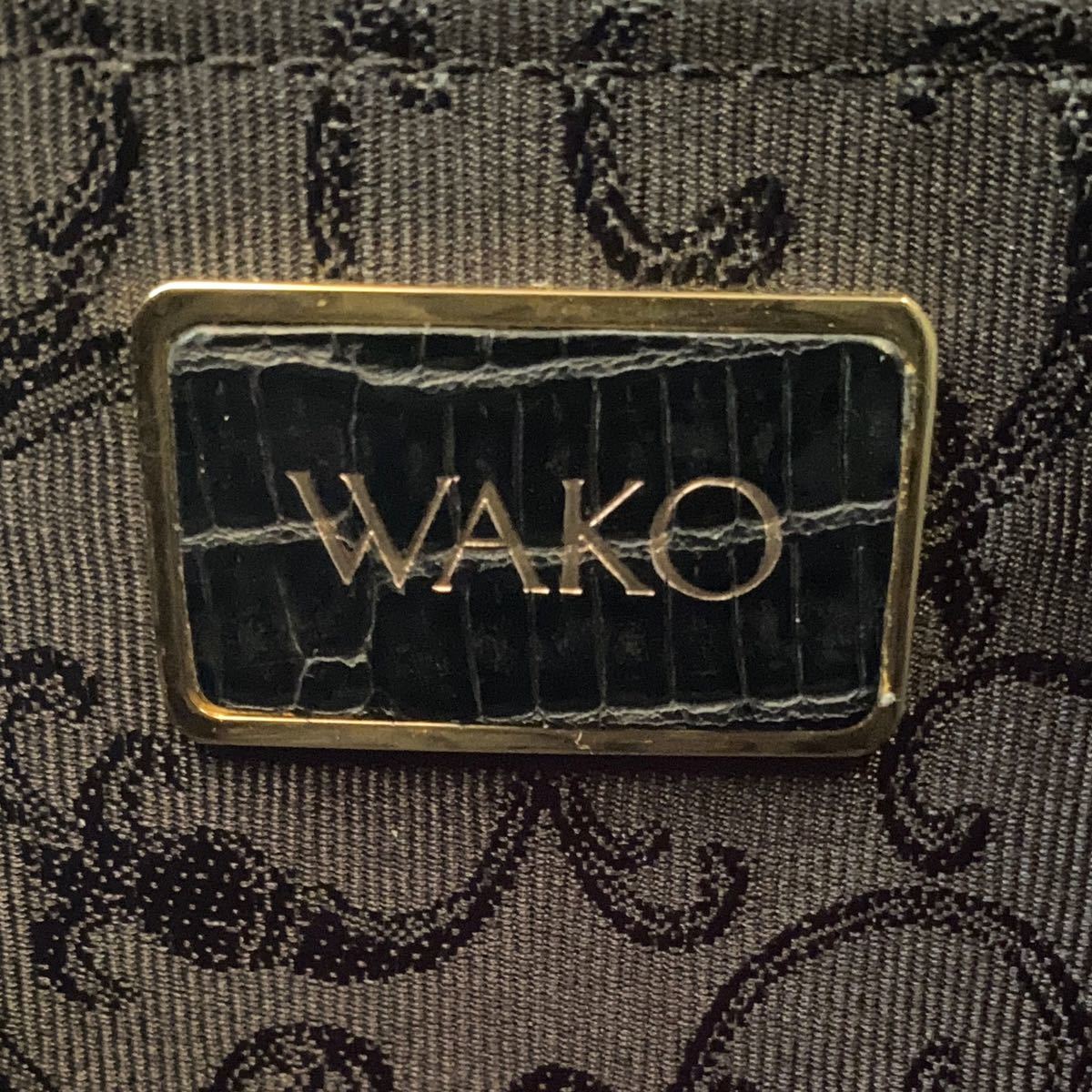 美品 WAKO ワコウ 銀座 和光 ゴールド金具 黒 ブラック リザード革