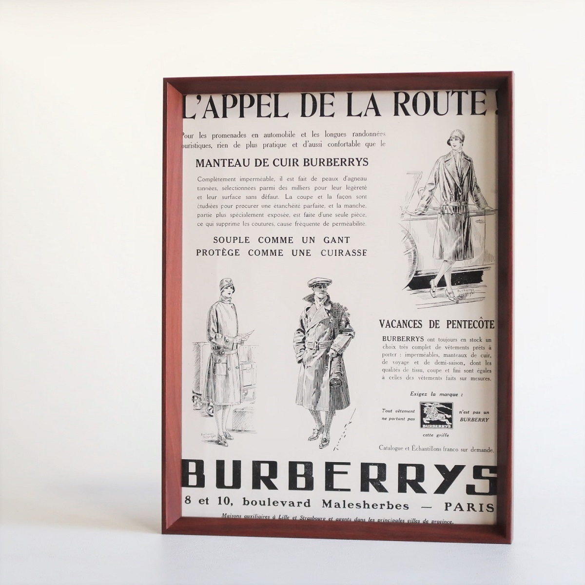BURBERRYS Burberry 1929 год Британия Old Burberry OLD BURBERRYS Франция античный реклама рамка товар Vintage постер редкостный 