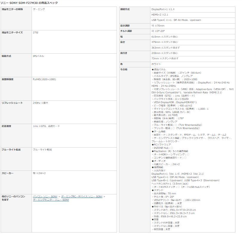 * new goods unopened * Sony SONY SDM-F27M30 [ge-ming monitor INZONE M3( in Zone M3)27 -inch /Full HD/240Hz/1ms( high speed mode )]