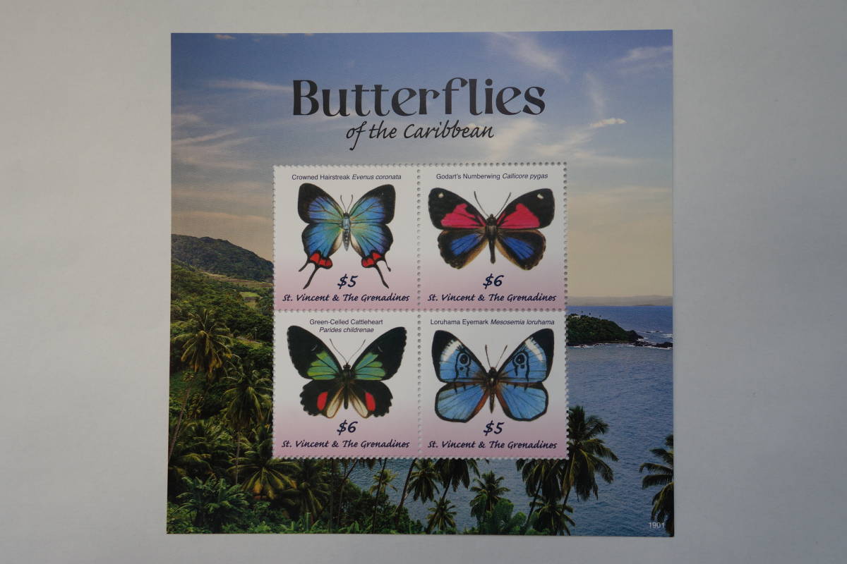 外国切手：セントヴィンセント・グレナディーン諸島切手 「カリブ海地域の蝶」 4種ｍ/ｓ 未使用_画像1