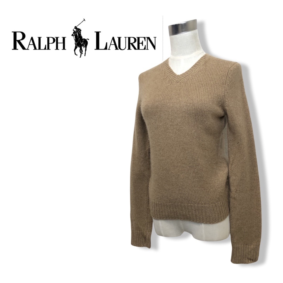 ★Ralph Lauren ラルフローレン★羊毛×カシミア 混合 ラムウール Vネック ニット セーター size M 茶 ブラウン キャメル size M 管:D:01_画像1