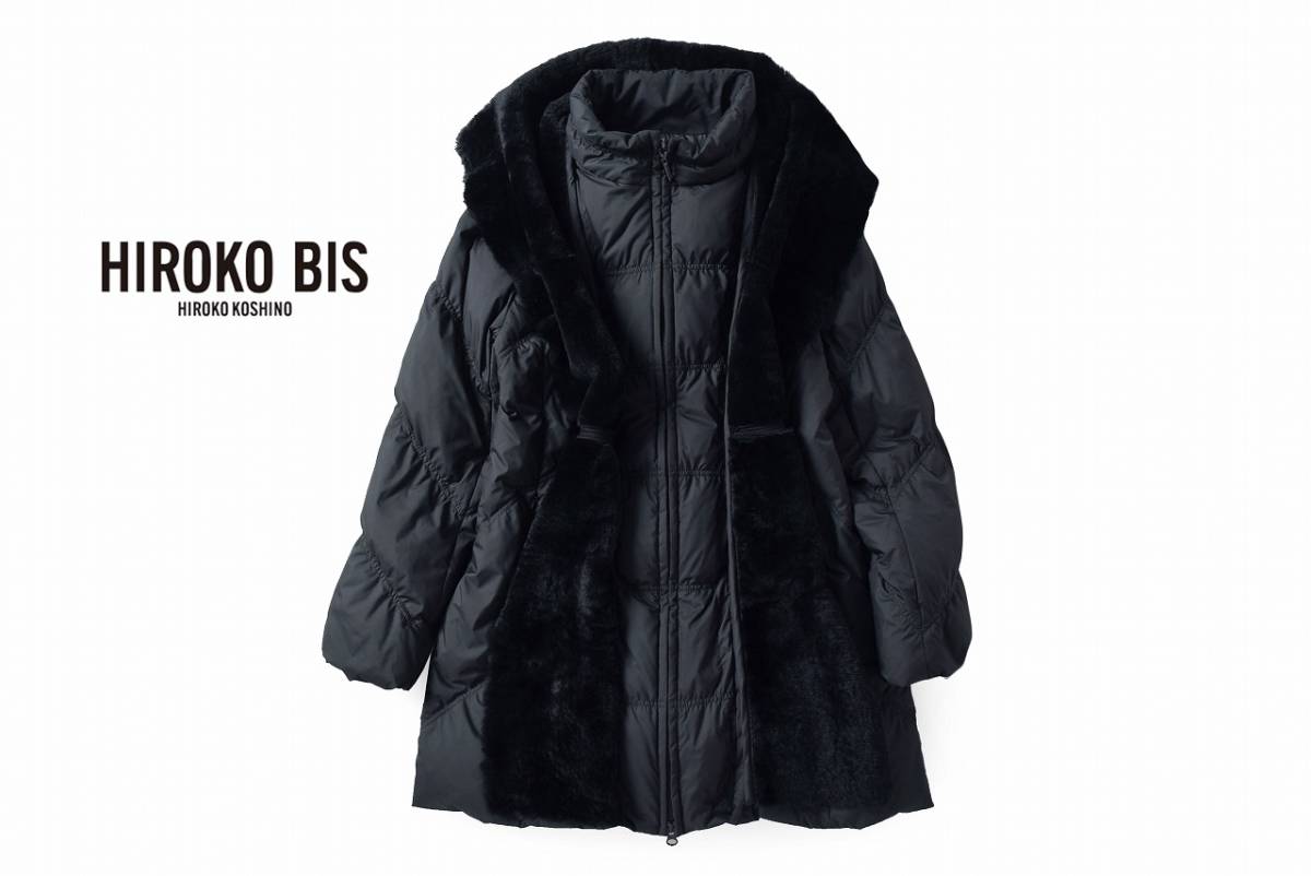 超爆安 美品☆ヒロココシノHIROKOBIS7万☆11号☆コート黒Z209 ヒロココシノ ノーカラージャケット コート 中綿コート 毛99%グレー