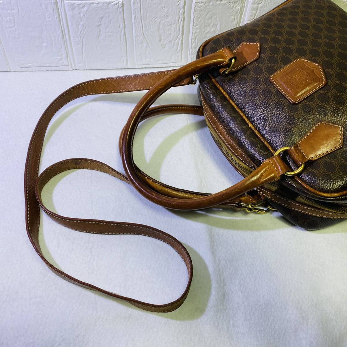 CELINE セリーヌ マカダム柄 PVC ×レザー 2WAY ハンドバッグ