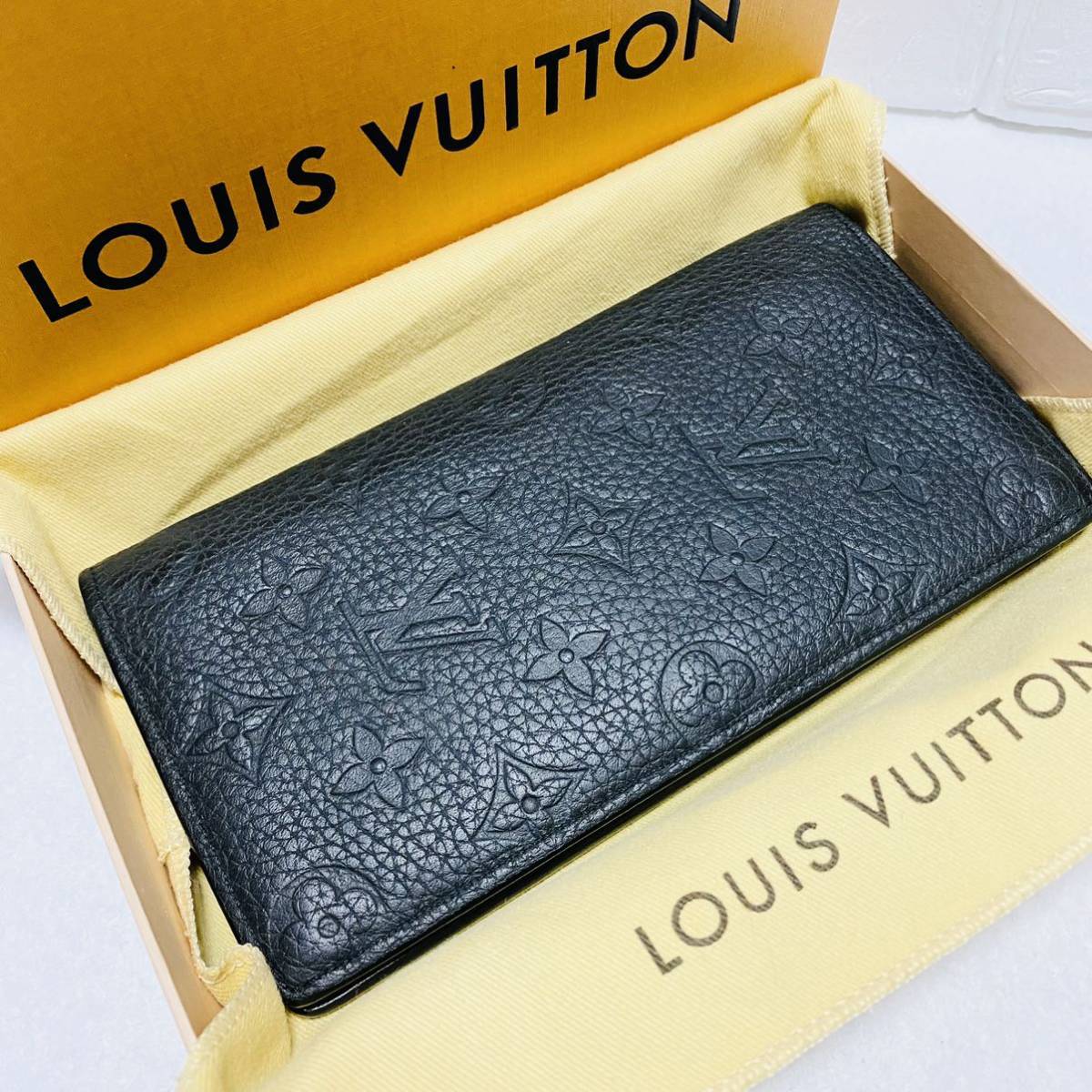 美品】 付属品付き LOUIS VUITTON ルイヴィトン ポルトフォイユ ブラザ モノグラム エンボス トヨリンレザー ノワール 黒 財布 メンズ 