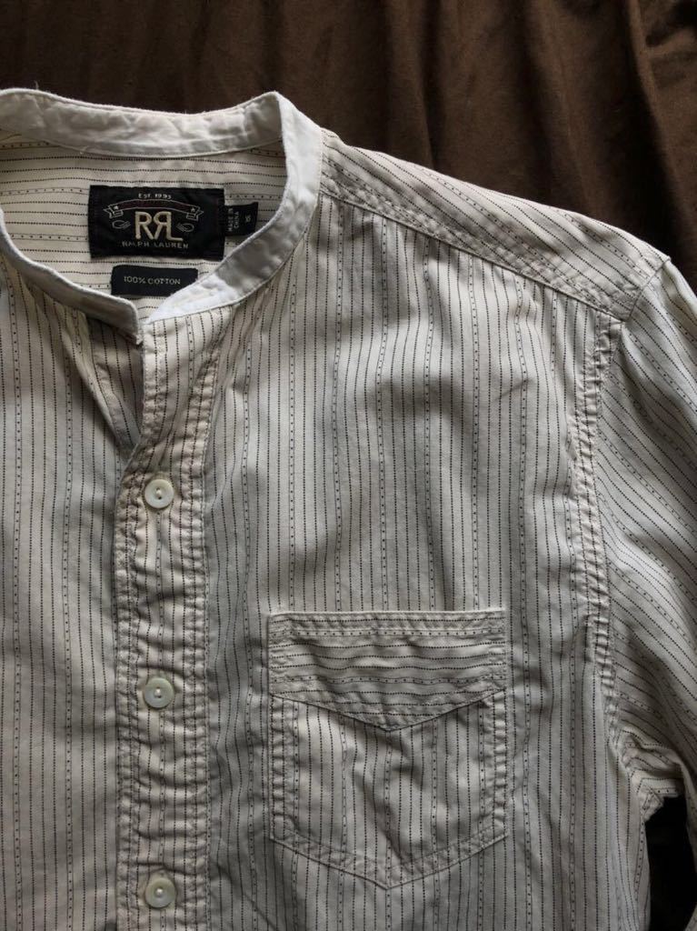 傑作】RRL CALICO STRIPE BAND COLLAR SHIRT ダブルアールエル